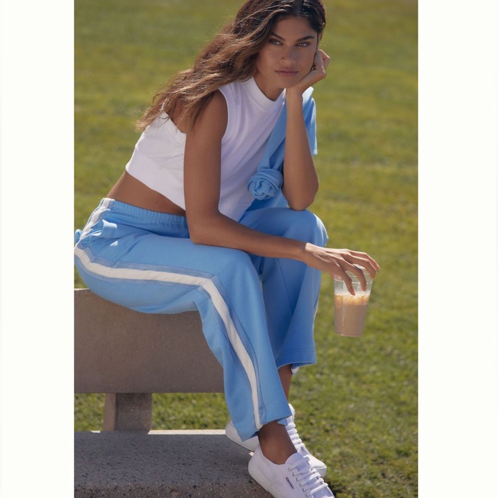 Anthropologie Light Blue Track Pants with White Side Stripe